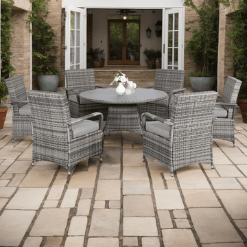 Cambridge Round Dining Table with 6 Chairs in Grey Weave (#408)